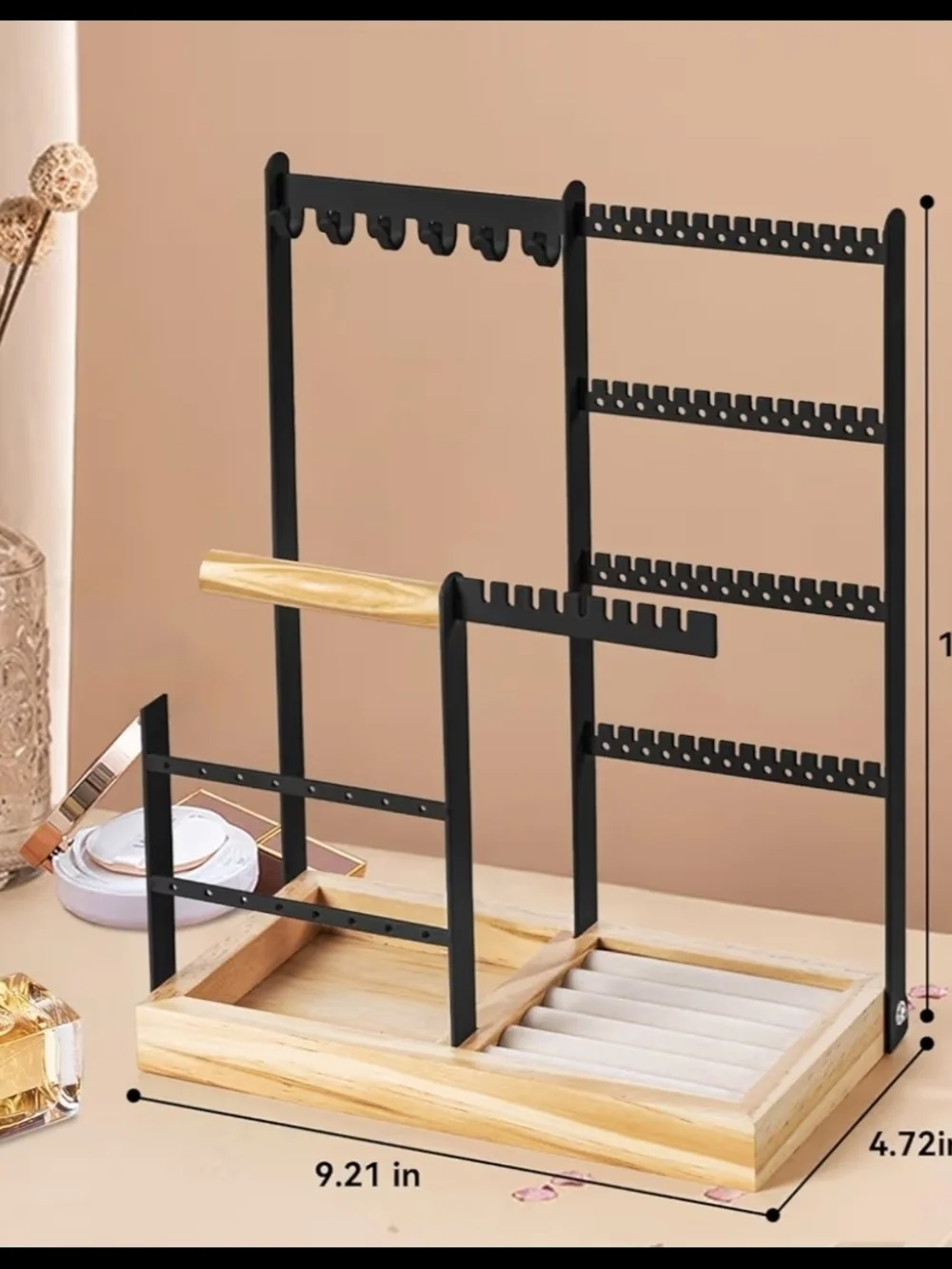 Wood & Black Multi-Tier Jewelry Organizer Stand - Black